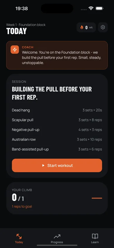 Today screen with the day's session.