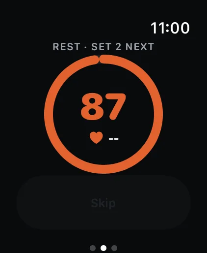 Watch rest ring counting down 87 seconds before the next set.